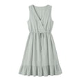 thumbnail image 4 of ClodeEU Women's Sleeveless V Neck Ruffle Hem Midi Dress,Casual Drawstring Waist Flowy Sundress Gray,Women's Plus XL, 4 of 8