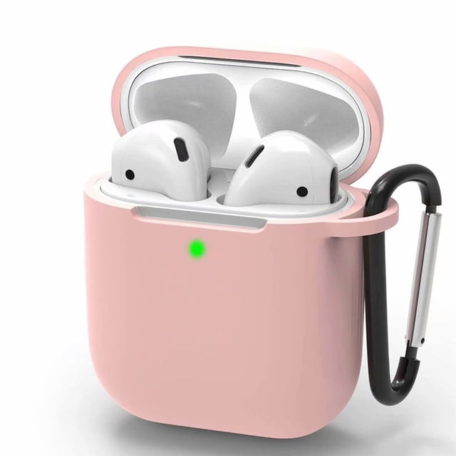 For Airpods Case Compatible With Airpods 1 & 2 Front-Led Visible Case Cover Skin With Carabiner Scratch-Resistant Case-Light Pink