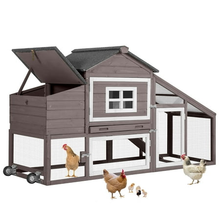 Aivituvin Chicken Coop Outdoor with Wheels  Mobile Hen House Wooden Poultry Cage with Run Gray