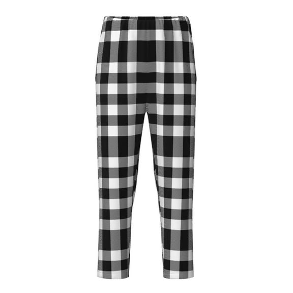 Xecao White And Black Plaid Print Teenagers' Pajama Pants Long Sleep Pants Soft Elastic Waist Pajama Bottoms Elastic waist with 2 Pockets 5-16 Years-XS(5-6)