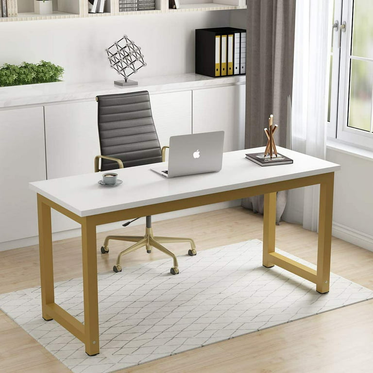 Premium Photo  Gold styled modern home office desk with notebook, scissors  and clips on white surface