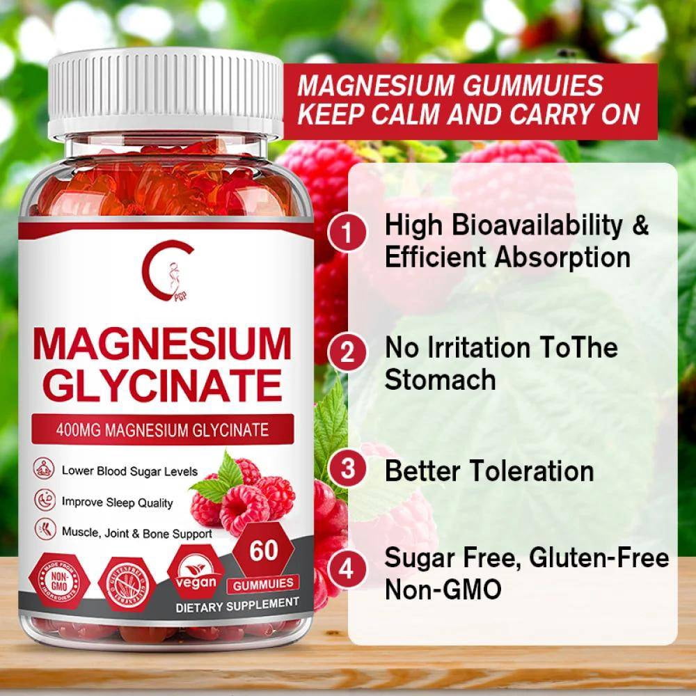(2 Pack)Magnesium Glycinate Gummies 400mg Supplements,for Relax,Sleep,Heart Health,60 Gummies
