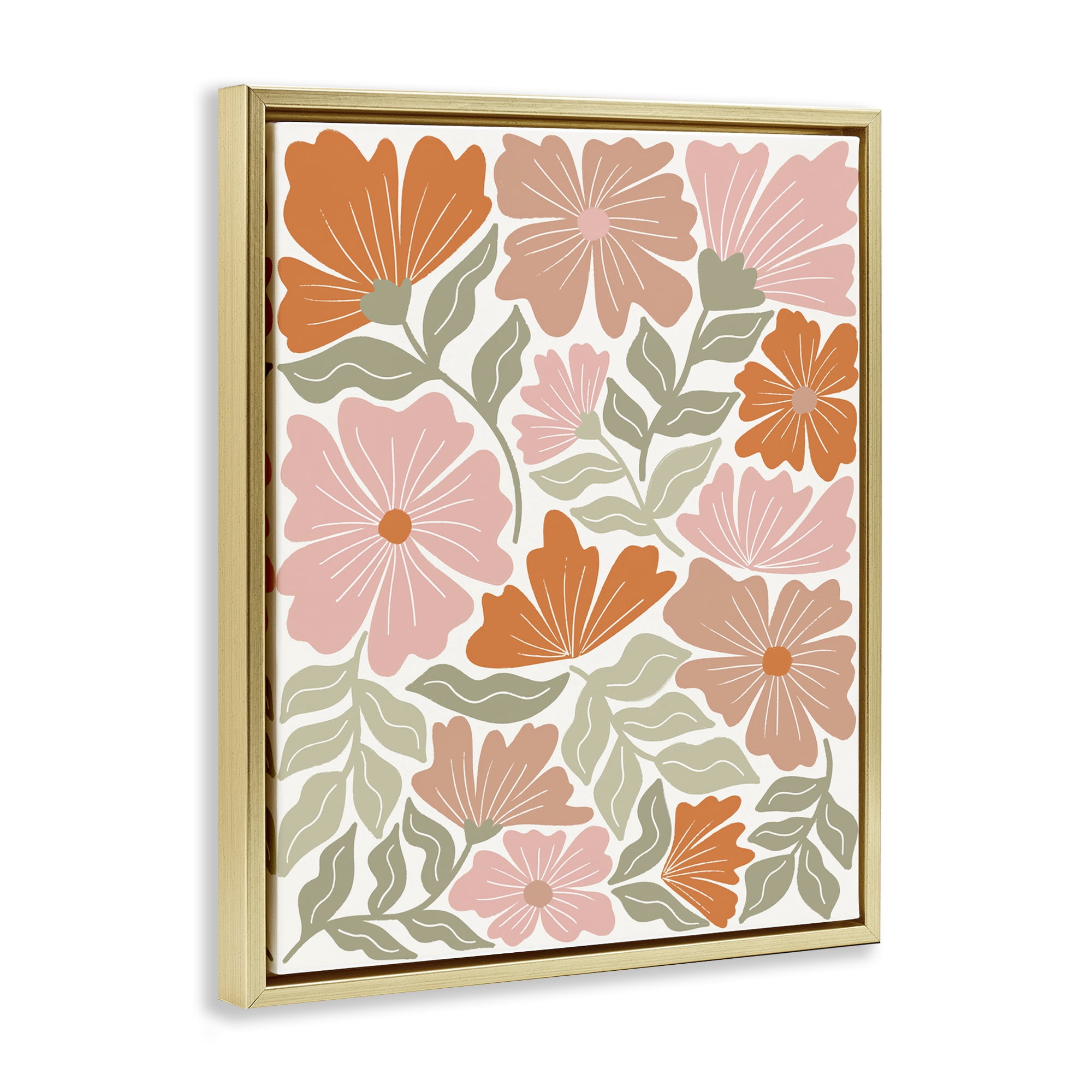 Stupell Industries Funky Asymmetrical Florals Plants & Flowers Painting Gold Floater Framed Canvas Art Print Wall Art, 17 x 21
