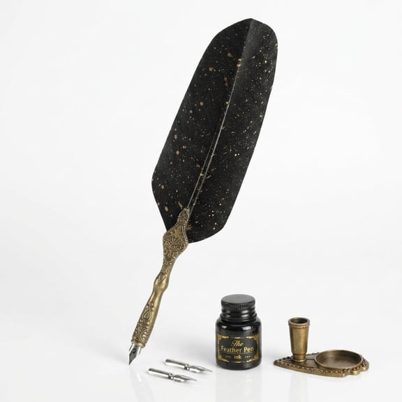 Black Classic Series Goose Quill Dip Pen Set with Carving Stand and Calligraphy Nibs