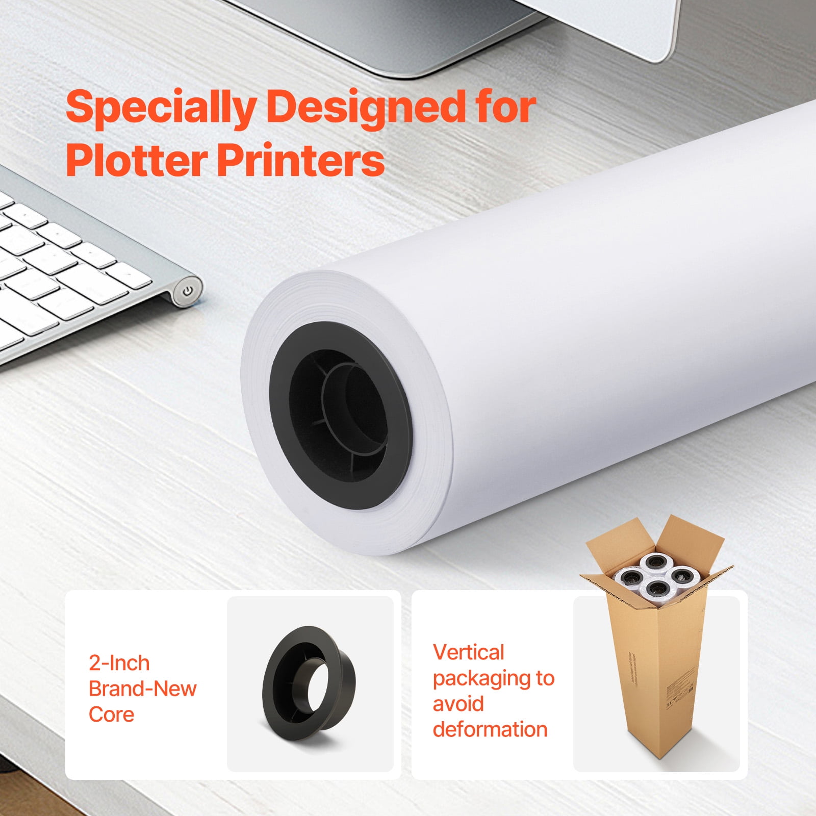 KFFKFF Broad Scope Paper, Dimensions of 36 in x 150 ft, 4 Rolls of CAD Bond Paper with 2 in Core, Weighing 20 LB, Suitable for CAD Sketches, Engineering Blueprints, GIS Cartography