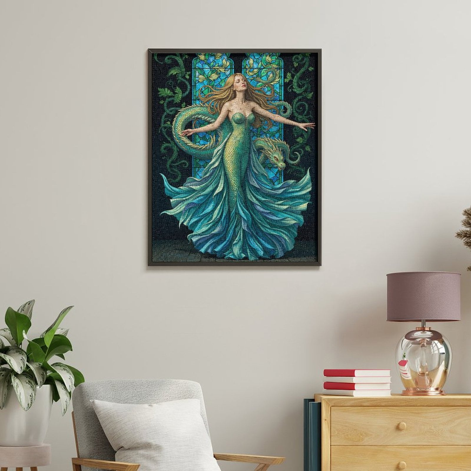 Paint By Numbers Kit for Adults Beginner - DIY Fantasy Woman Dragon Stained Glass Canvas Painting Kits for Adults, Frameless Paint By Number for Adults for Home Wall Decor 16x20 Inch
