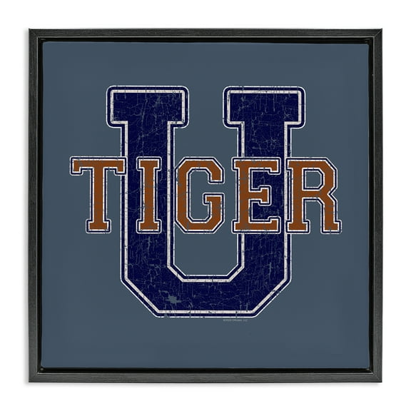 Stupell Industries Varsity Tiger U Vintage Novelty & Humor Painting Black Floater Framed Canvas Art Print Wall Art, 18 x 18