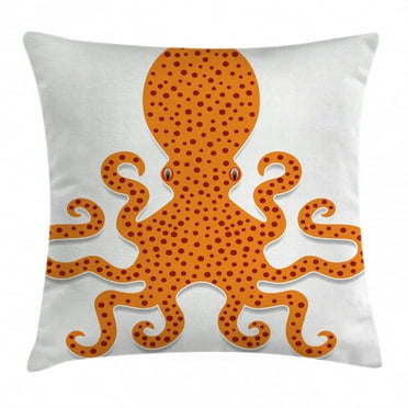 Kraken Decor Throw Pillow Cushion Cover, Cute Spotty Octopus Pattern in Bright Colors Marine Monster Kids Nursery Theme, Decorative Square Accent Pillow Case, 24 X 24 Inches, Orange, by Ambesonne
