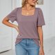 thumbnail image 2 of Slatcetga Camiseta de manga abombada para mujer, blusa holgada informal elegante de Color puro, Top de manga corta para trabajo de oficina, Color Taro XL, 2 of 8