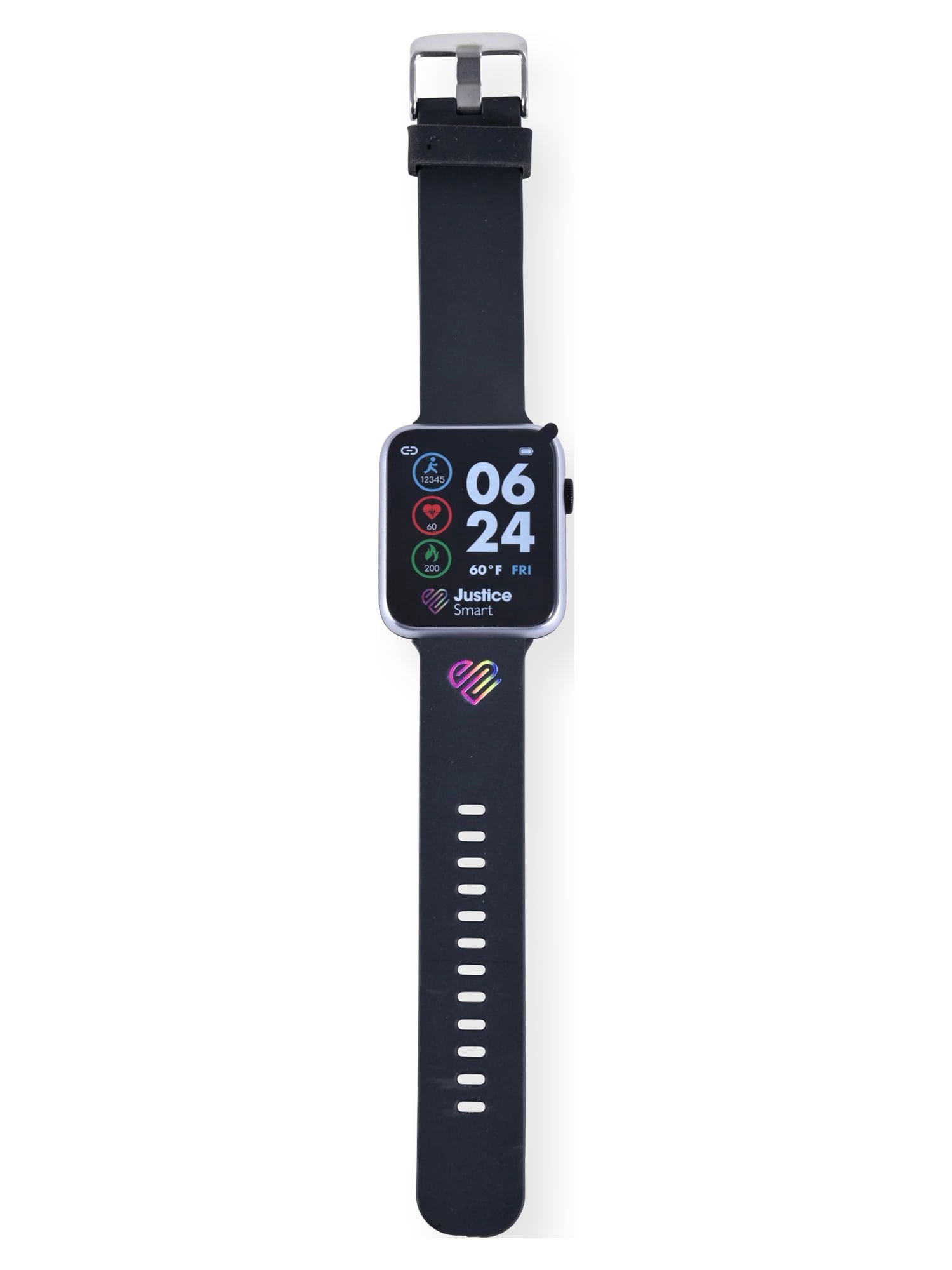 Justice Unisex Tween Smart Watch with Silicone Strap with Perforated Band in Black (JSE4225WM)