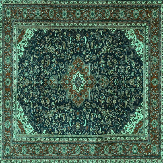 Ahgly Company Indoor Square Medallion Turquoise Blue Traditional Area Rugs, 6' Square