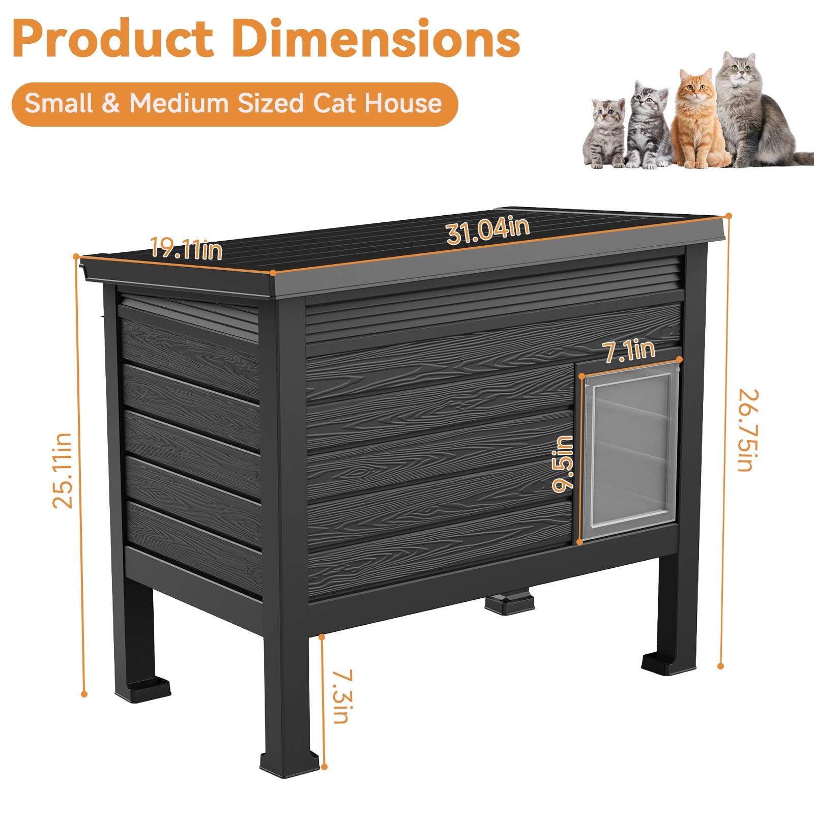 fazzn Outdoor Cat House X-Large: Weather Resistant, Raised Floor, Dual Waterproof Flaps, 50% Bigger, Dimensions 31" L x 26.7" H.Black,Father's Day Gift
