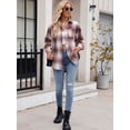 thumbnail image 6 of XCHQRTI Plaid Pocket Shirt for Women Lapel Button Down Blouse Casual Long Sleeve Tops, 6 of 7
