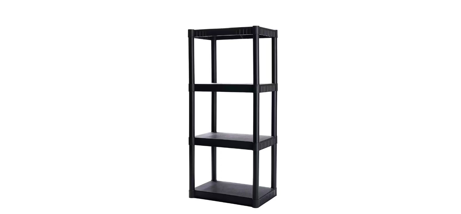 Plano Freestanding Plastic Shelving, Open Style, 14 in D, 22 in W, 48 in H, 4 Shelves, Black
