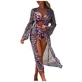 thumbnail image 1 of DAFEI Women's Plus Size 3 Piece Swimsuits Triangle Bikini Set with Drawstring Semi Sheer Cover Up Bathing Suit, 1 of 8