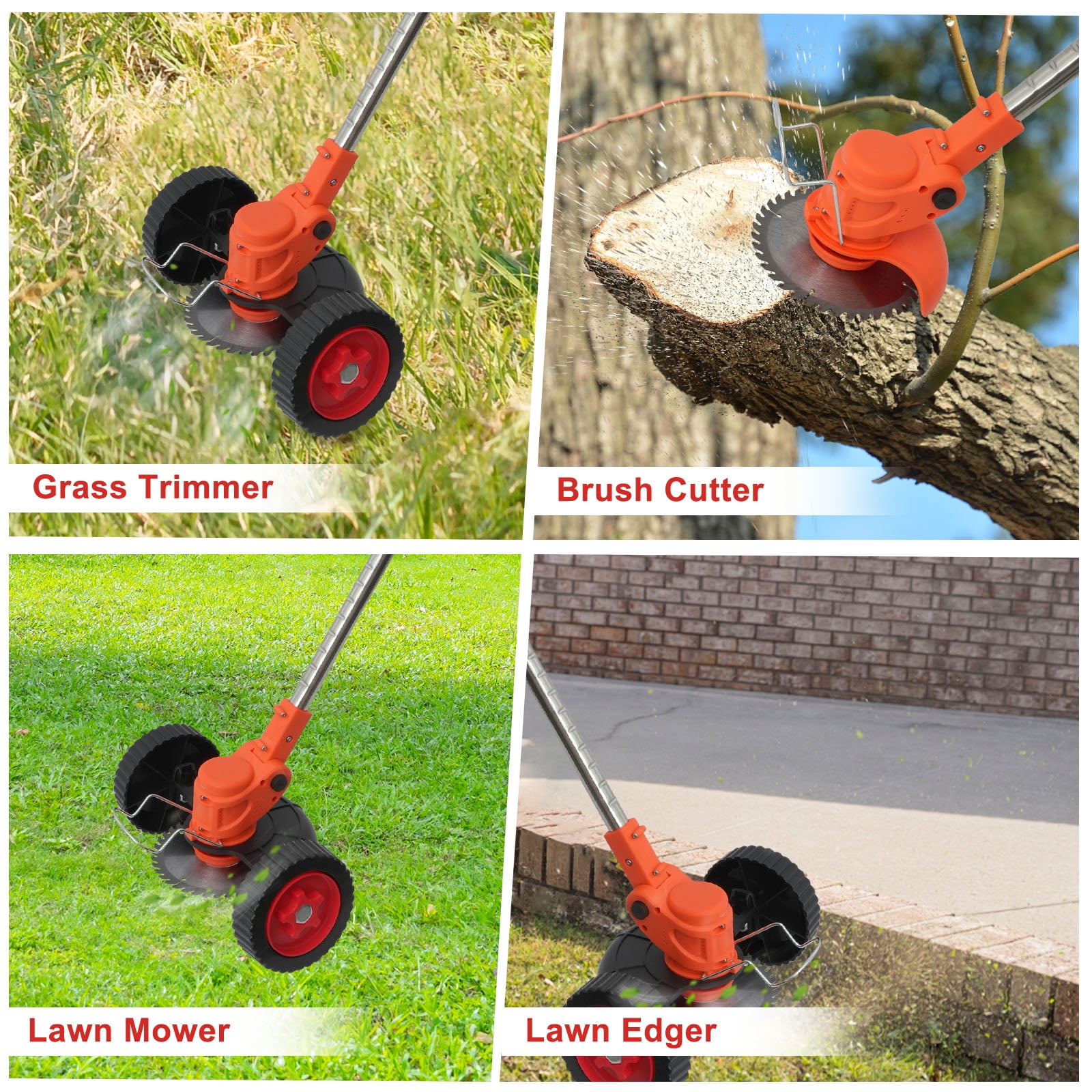 Ergonomic Multi-Angle Weed Trimmer, Orange 21V Dual Lithium Battery Grass Cutter, Safe Low Vibration Lawn Trimmer for Home Gardening Work