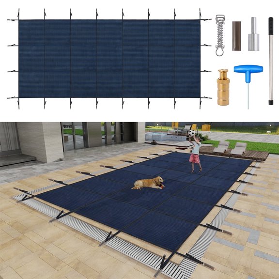 Swimming Pool Safety Cover, 18x36ft Winter Pool Covers,Rectangle Inground Pool Cover, UL Classified to ASTM F1346, Triple Stitched for MAX Strength, Abrasion Resistant, Hardware, Blue
