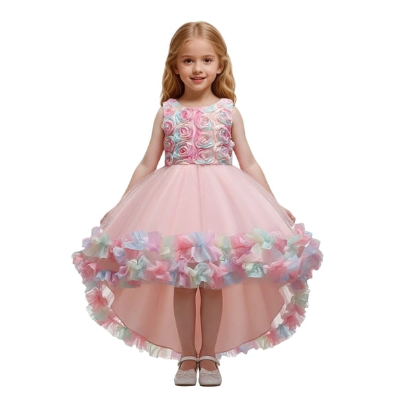 WMQPNNS Flower Girl Dress Pink Dress for Age 9-10 Years Kids Ruffles Lace High Low Hem Party Wedding Dress Fairy Dress Prom Pageant Dress Gown Dresses