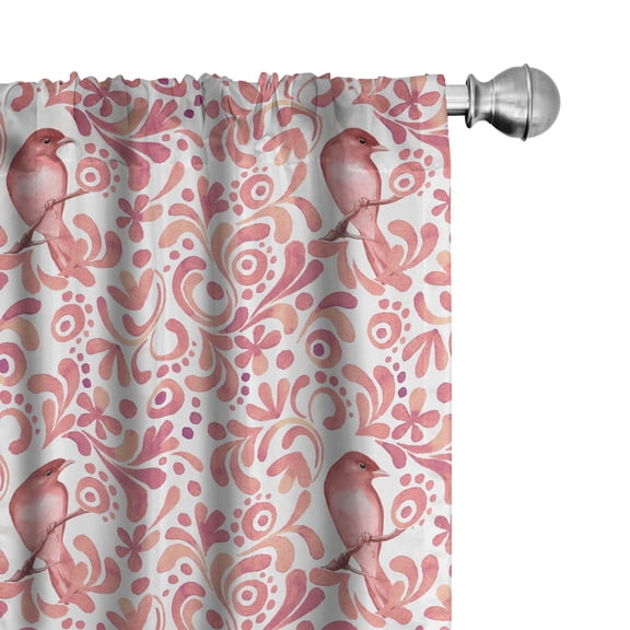 Ambesonne Birds Window Curtains, Salmon Colored Pattern, Each 28" W x 63" L, Coral Salmon and Peach
