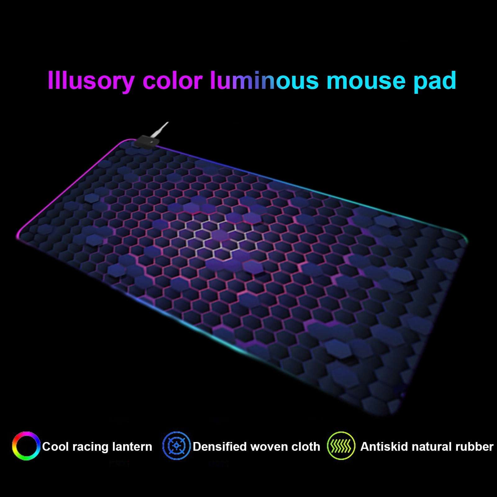 Extended Gaming Mouse Pad RGB with Stitched,Honeycomb Computer Keyboard Desk Mat LED 14 Lights Modes,Non-Slip Rubber Waterproof Keyboard Mouse Mat Desk Pad for Work, Game, Office, Home 31.5 x 11.8 in