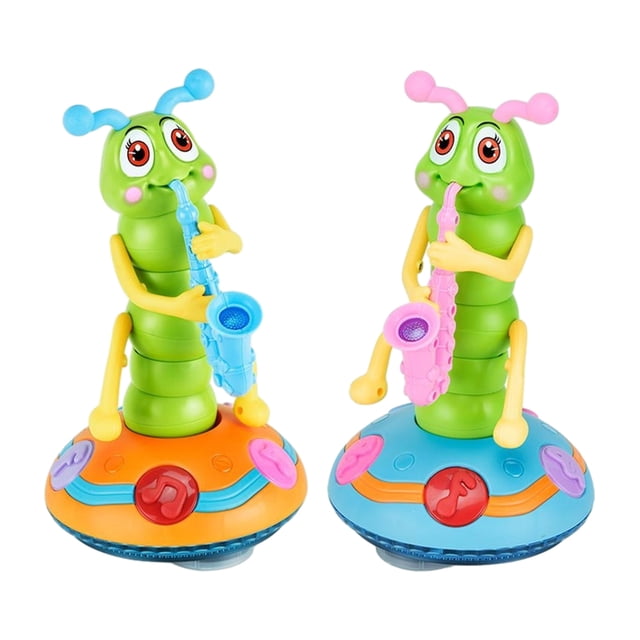 Kids Electric Dancing Saxophone Caterpillar Toys with LED Flashlight Cultivate Imagination Musical Educational Toy Boy Xmas Gift 1pc Color Random
