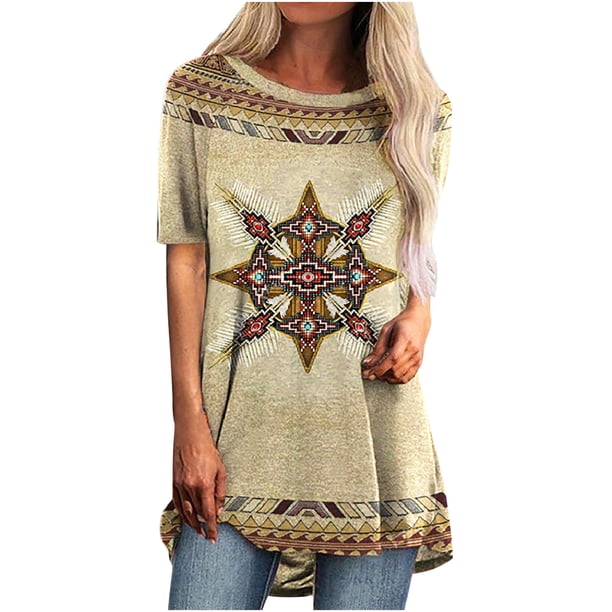 Blusa Informal Elegante Para Mujer, Manga Corta, Cuello Redondo, Estampado Odeerbi ODB164535