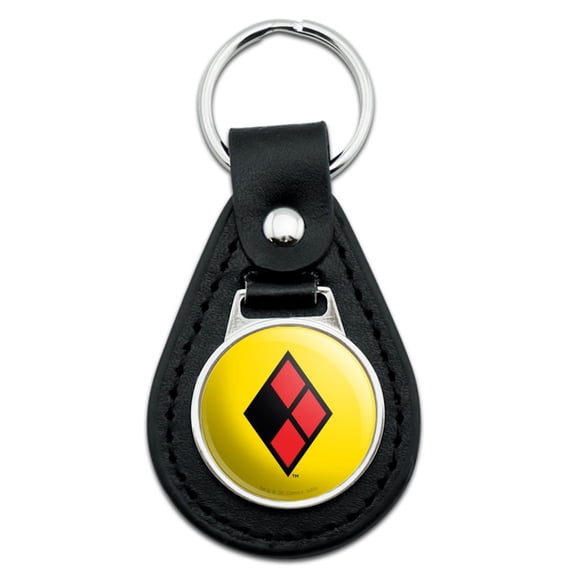 Batman Harley Quinn Diamond Logo Black Leather Keychain