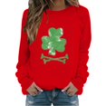 thumbnail image 4 of Nouveau & Tendance! FUNUONY T-Shirt de la Saint-Patrick Mode Femme Pull Col Rond Décontracté Imprimé Floral Manches Longues Chandail en Molleton Rouge L, 4 of 4