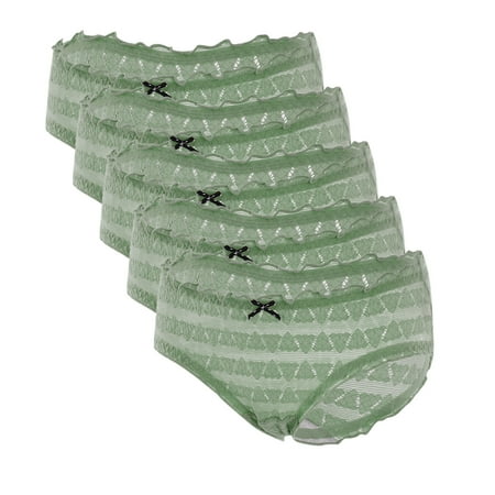 

Women s Sexy Thin Briefs In Solid Color With Lace Mid-Waist Underwear 5PC