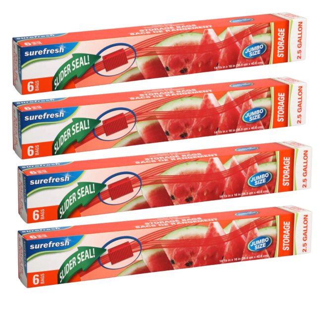 (4) Slider Jumbo 2.5 Gallon Storage Bags Strong Thick Clear Plastic Bag