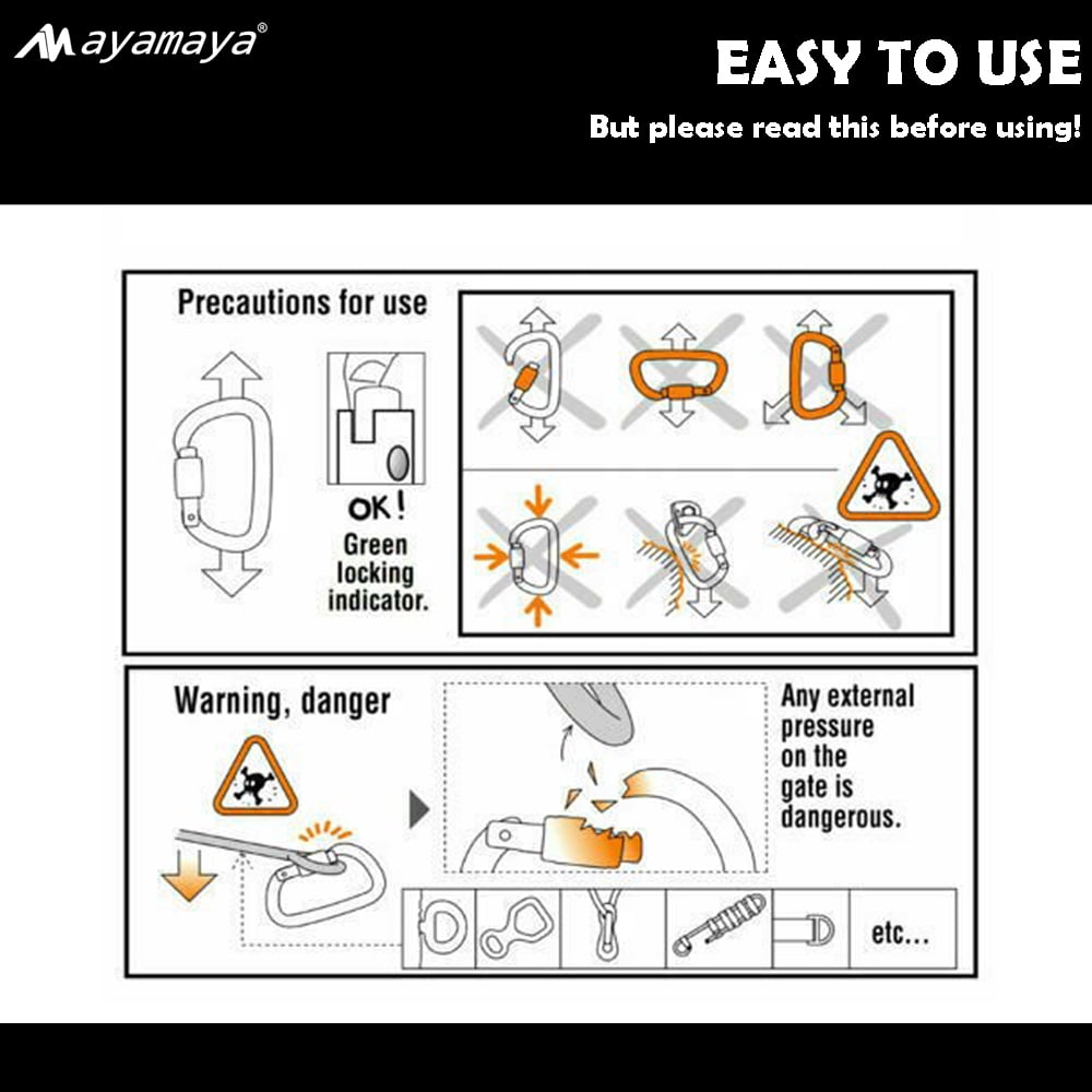 [5 Packs] Aluminum D-Ring Clip Hook，AYAMAYA Climbing Screw Locking Screwgate Rescue Carabiner（Orange）