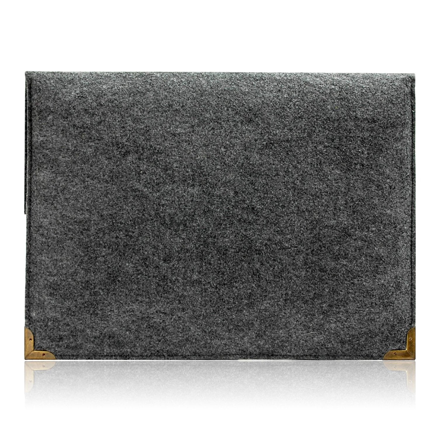 Lavievert Gray Felt Computer Bag, Laptop Case, Sleeve with Authentic Triangle Leather Flap and Copper Metal Corner for 13-13.3 Inch Laptops