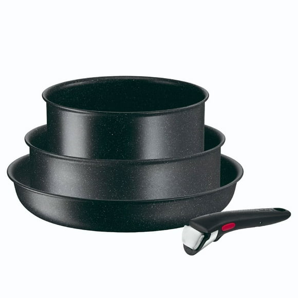Juego de Sartenes T-fal Ingenio Black Stone L3999202 4 Piezas Apilables con Mango Removible Color Efecto Piedra Volcánica
