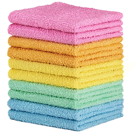 DECORRACK 10 PACK 100% COTTON WASHCLOTHS, ABSORBENT 12 X 12″ SOFT COTTON HAND TOWEL, PASTEL SPRING ASSORTED (SET OF 10)