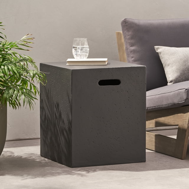Table d'Appoint en Oxyde de Magnésium Gris Foncé - Support de Réservoir Moderne / 16.25 Pouces x 16.25 Pouces x 20.25 Pouces - Accessoire de Mobilier d'Extérieur pour Patio, Terrasse et Salon