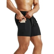 NELEUS Mens 2 in 1 Dry Fit Workout Shorts with Liner and Pockets 2 Packs,Black+Black,US Size M