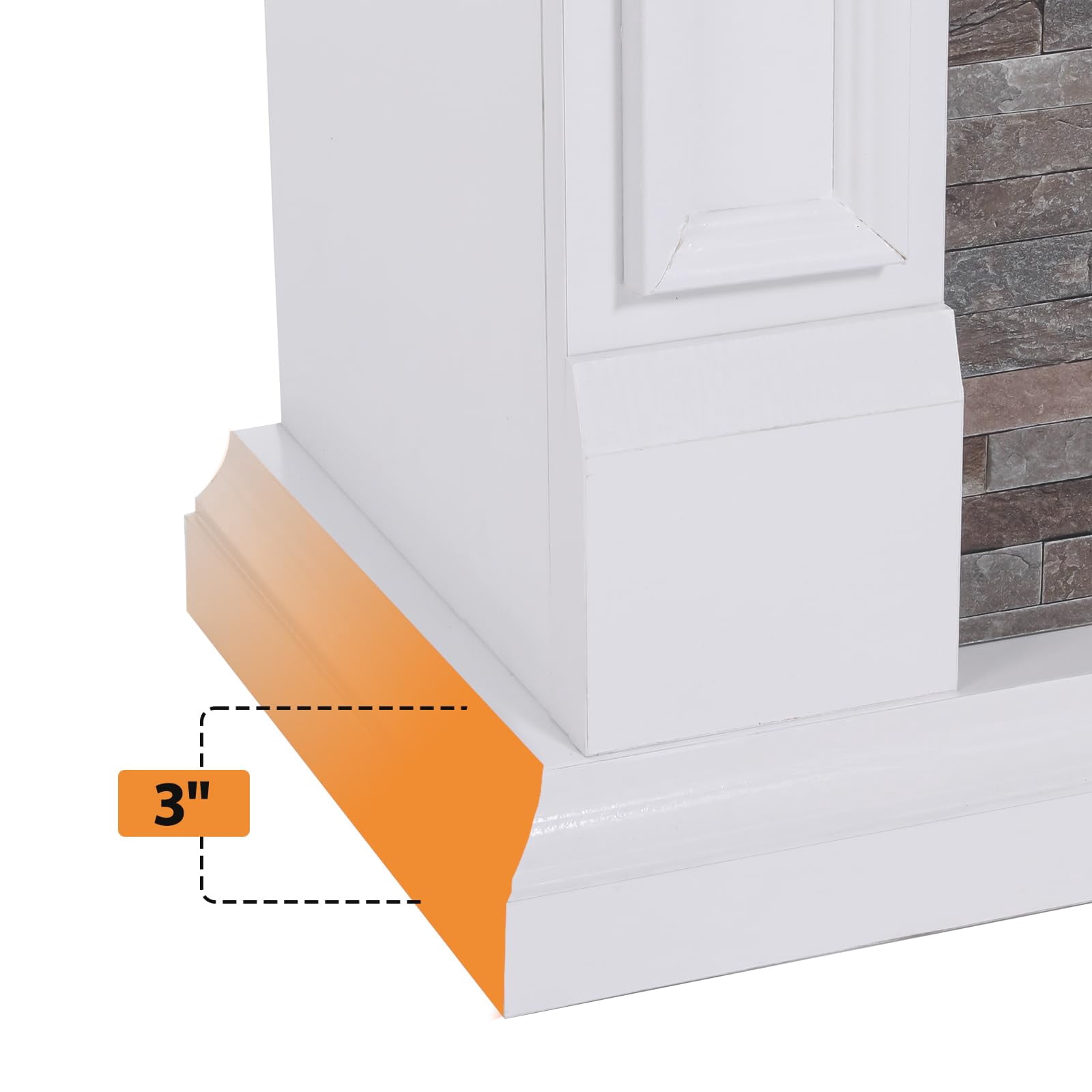 Holliwill Electric Fireplace Mantel, 44" Freestanding Fireplace Heater with Stacked Stone Surround Firebox, 1400W, White Brown