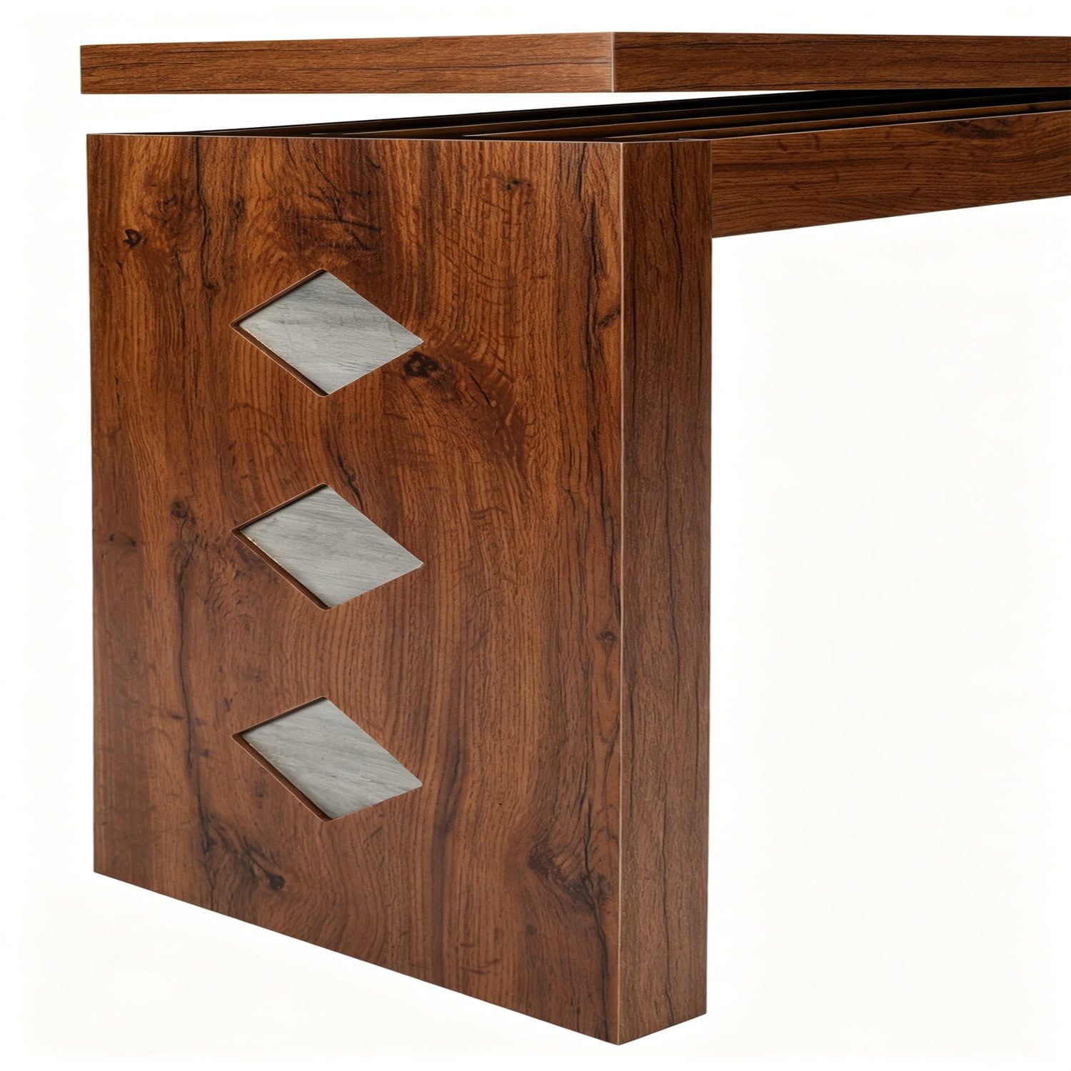 Hommoo Modern Wooden Console Table, 62in Long Slim Entryway Table with Geometric Inlay, for Hallway, Sofa Back, or Bedroom Accent, Brown