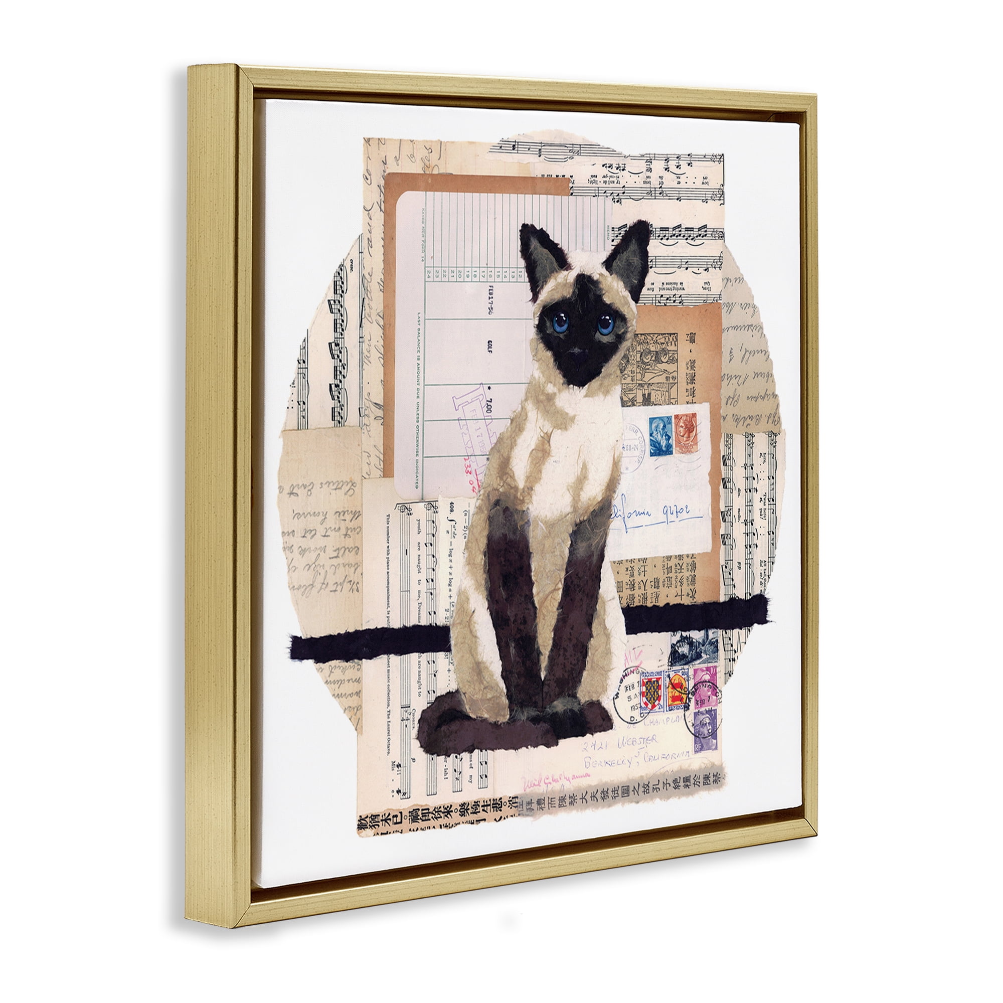 Stupell Industries Siamese Cat Collage Animals & Insects Painting Gold Floater Framed Canvas Art Print Wall Art, 18 x 18