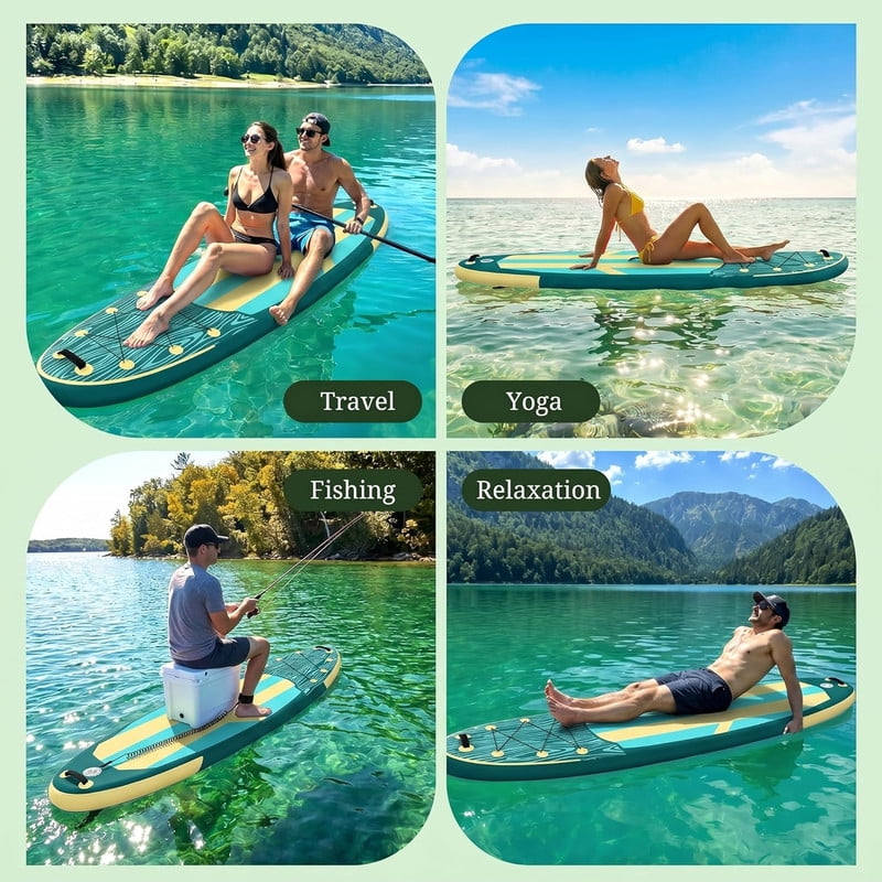 Bigleap Inflatable Stand Up Paddle Board, 400lbs Capacity 2-in-1 Paddle with Non-Slip Deck, Complete SUP Kit with Paddle, Pump, Backpack & Phone Case,Blue Green