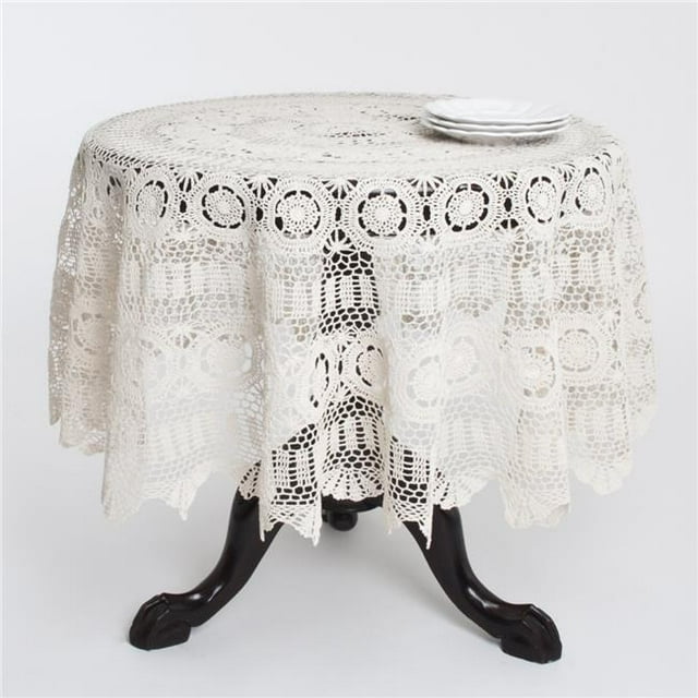 Saro Lifestyle 869.E45R 45 in. Round Handmade Crochet Cotton Lace Table Linens - Ecru