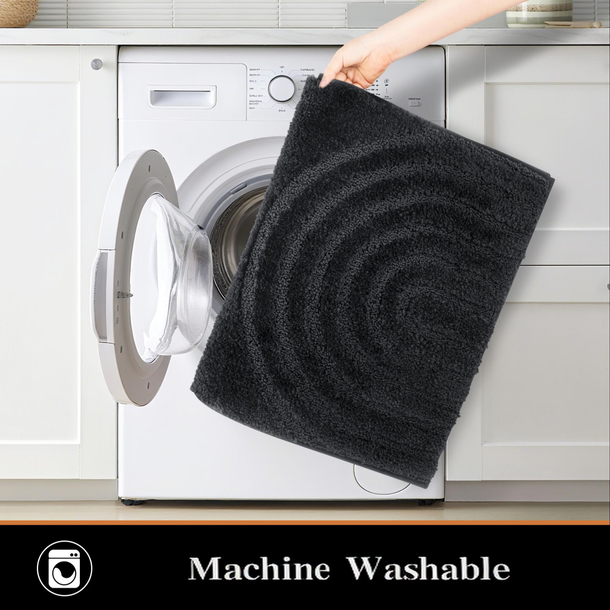 Vaukki Geometric Bathroom Rug Set of 3 Microfiber Soft Absorbent Non Slip Bath Rugs for Bathroom，(18"x26"+20"x47"+20"x24"，Black)