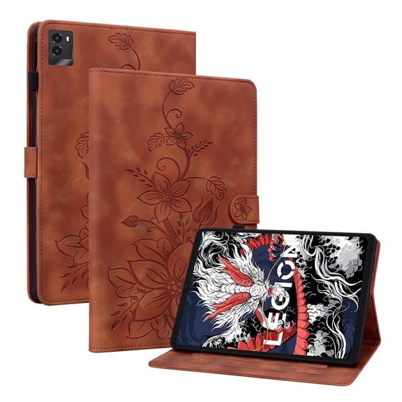 XYX for Lenovo Legion Y700 (2025) 8.8 inch TB-321FC Case, PU Leather Slim Folio with Multi-Angle Stand, Brown Lily Flower