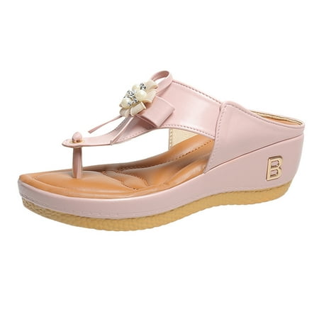 

iOPQO Women s sandals Women Sandals Thong Platform Wedge Beach Platform Thong Wedge Beach Slippers Sandals flip-toe platform wedge Pink 42