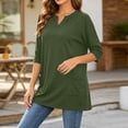 thumbnail image 4 of Women's Plus 3/4 Sleeve Tunic Tops Notch V Neck Flowy Blouses Loose Fit Long Shirts with Pockets to Wear with Leggings Office Daily Wear, Army Green, L, 4 of 8