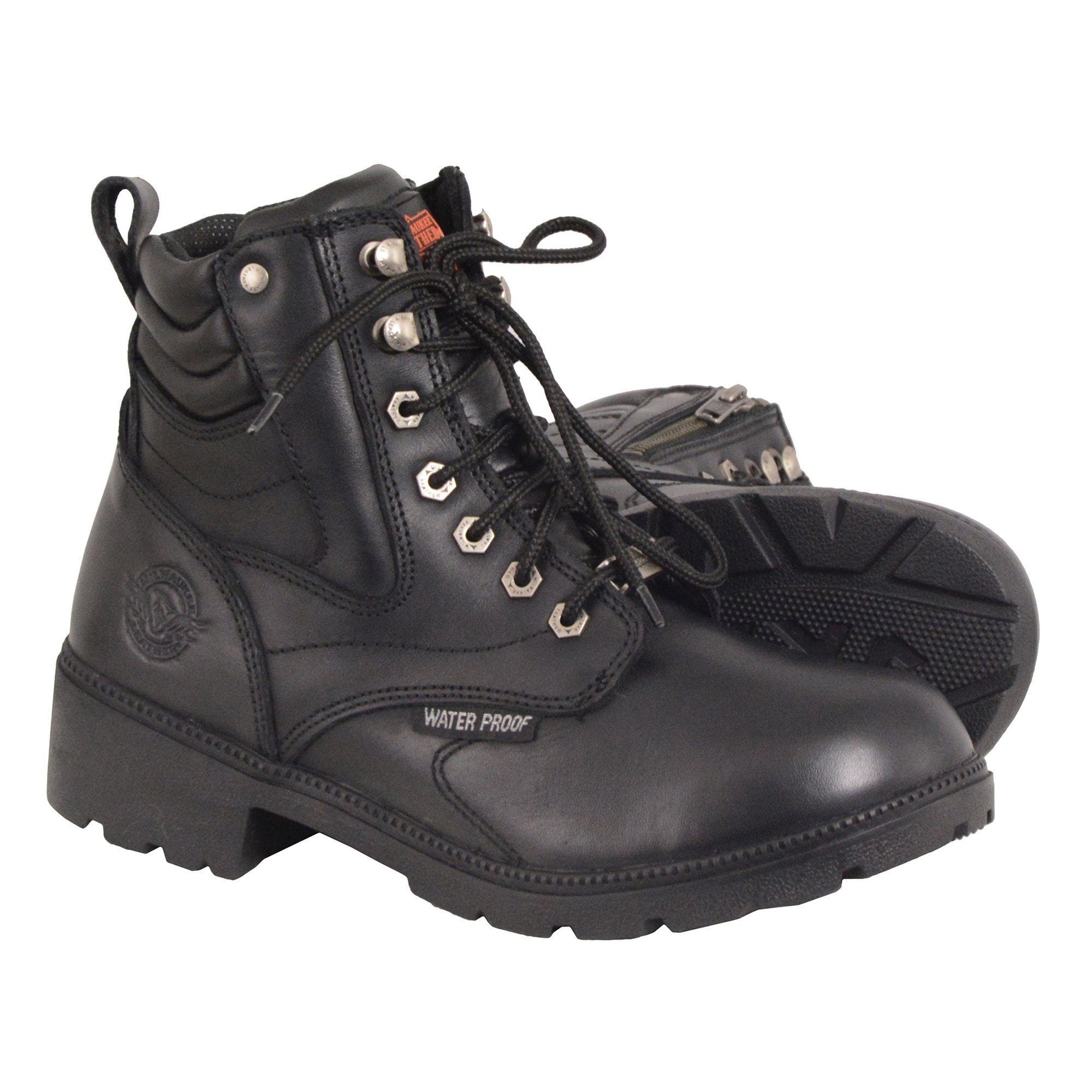 Milwaukee Leather MBL9321WP Women's Black Waterproof Lace-Up Boots with ...