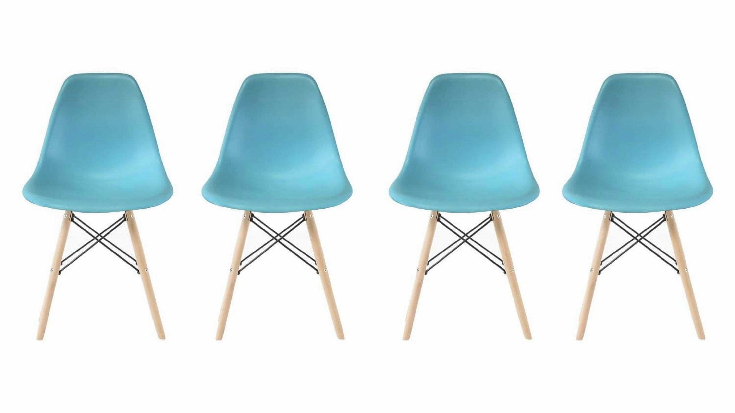 Ensemble de 4 chaises Eiffel pour adultes bleu océan avec pieds en bois