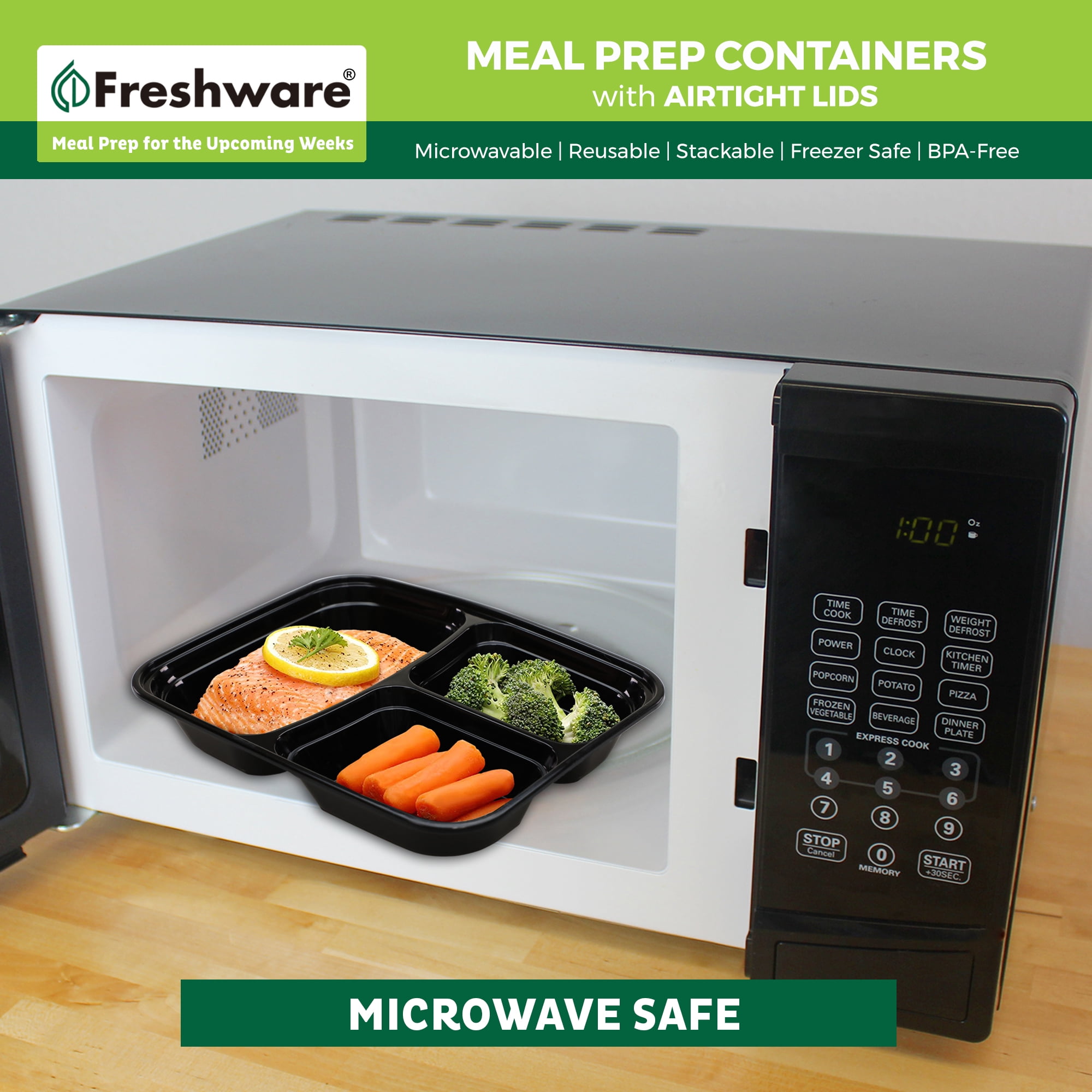 Freshware 3-Compartment Bento Box Meal Prep Containers, 150 pack