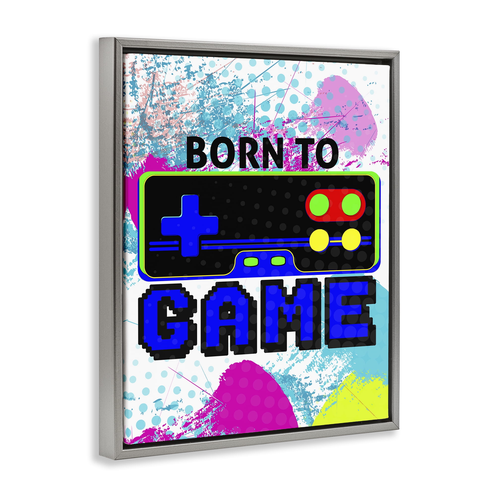 Stupell Industries Boy's Born to Game Typography Painting Gray Floater Framed Art Print Wall Art, 17 x 21