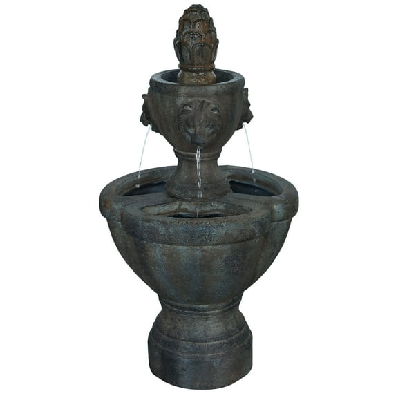 Pure Garden Polyresin Lawn and Garden Water Fountain with Lion Head Detail